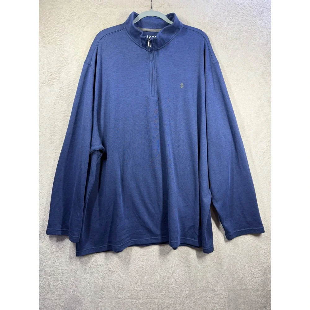 Izod Quarter Zip Pullover Mens 3XLT Blue Luxury Classics Mock Neck Sweater